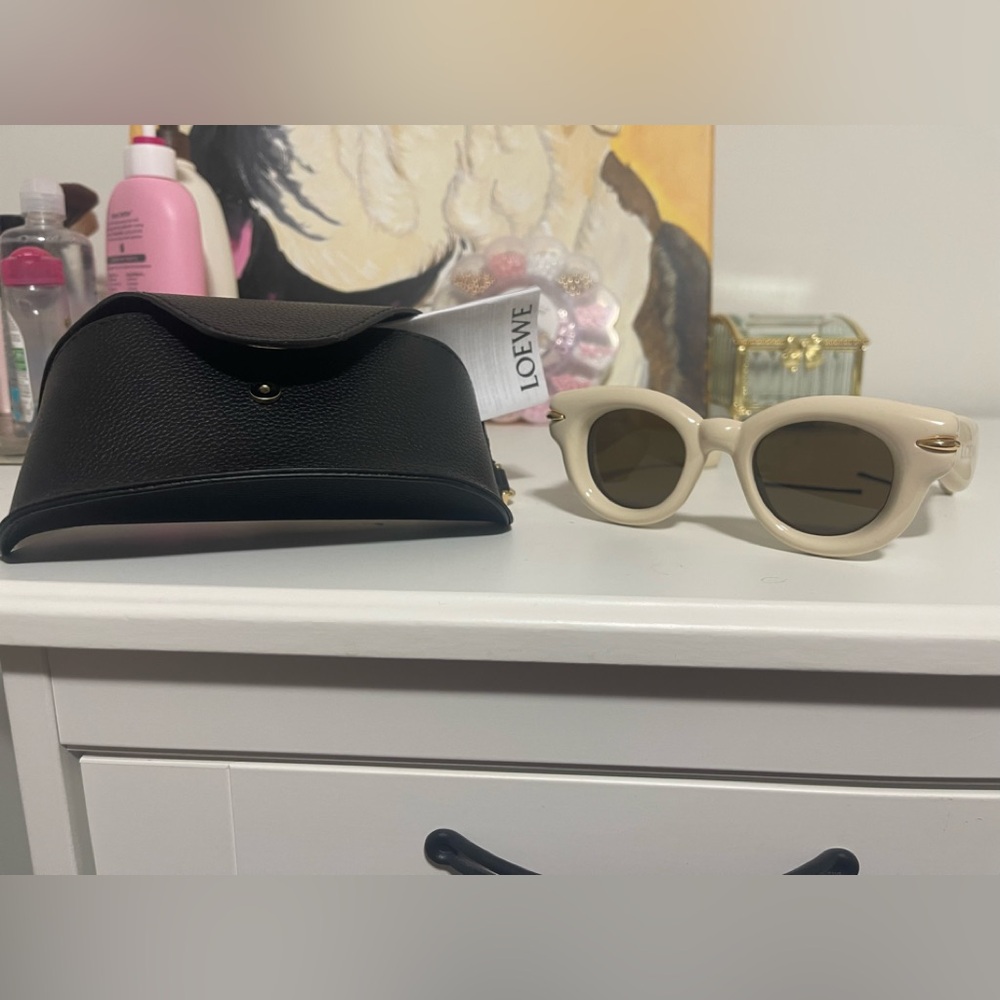 IVORY/ BROWN Loewe inflated pantos 46mm round sunglasses